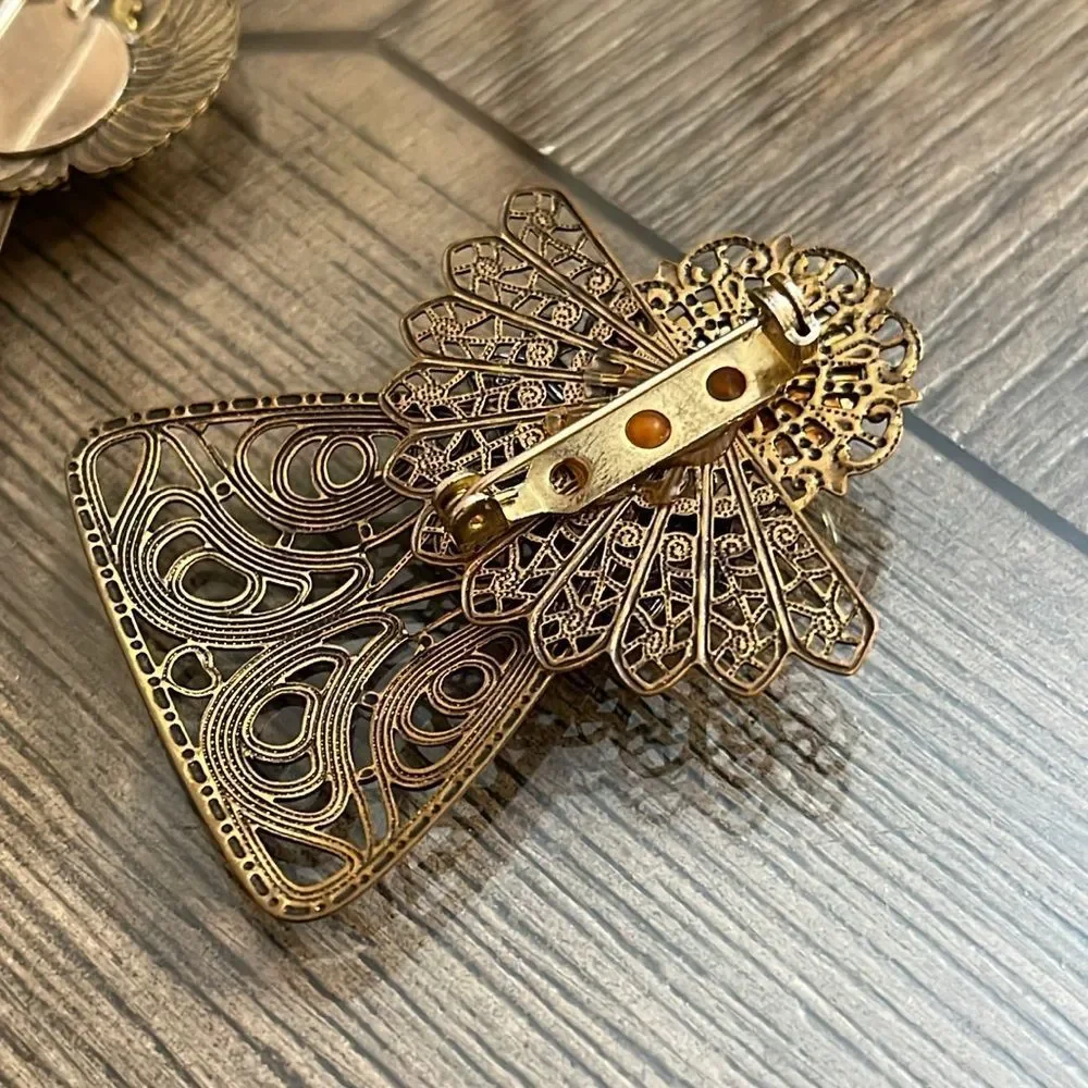 Vintage Brass Multi Metal Angel Brooch Set